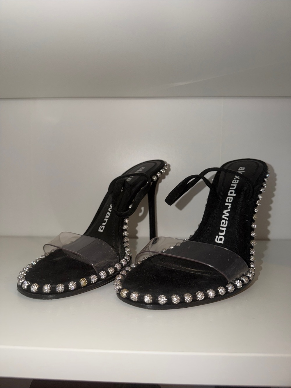 Alexander Wang Black Crystal-Embellished Clear-Strap Slide Sandals - Picture 4 of 4